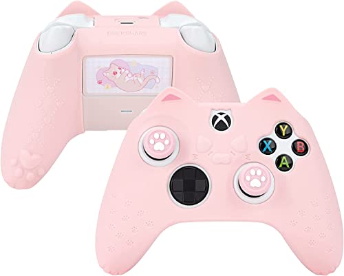 GeekShare Cat Paw Controller Skin für Xbox One, rutschfeste Silikonhülle, kompatibel mit Xbox One S/X Controller mit 2 Cat Paw Daumengriffkappen, Pink