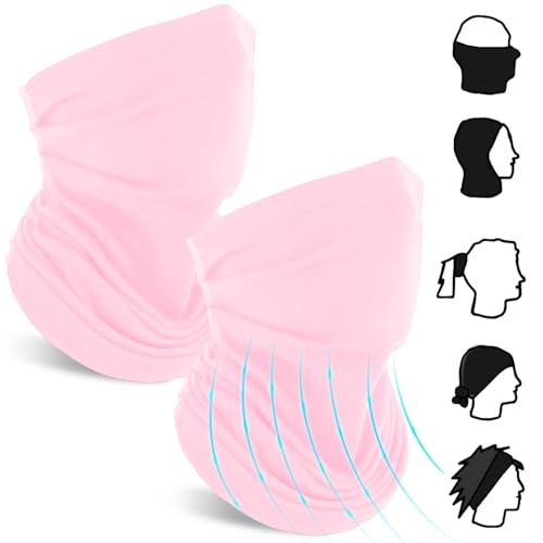 iewrtcin 2 Stück Motorrad Halstuch - Rosa Bandana Gesichtsmaske mit Ohrschlaufen Outdoor Schal Gesichtsmaske Multifunktion Atmungsaktiv Winddicht Schlauchschal für Unisex Ski Radfahren Wandern