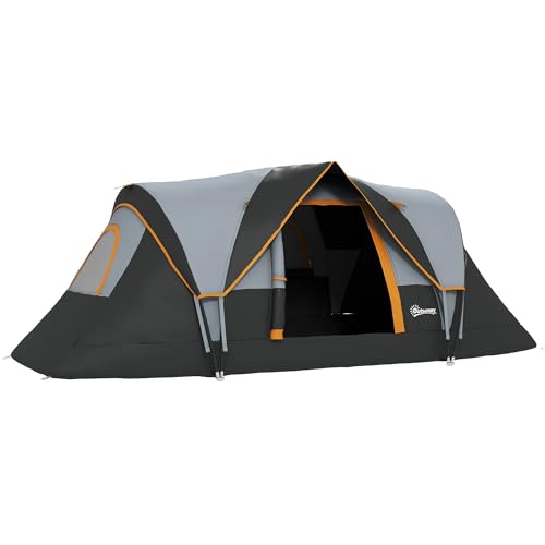 Outsunny Campingzelt für 5-6 Personen stabil wasserdicht Familienzelt mit Eingang Fenster Packtasche, Zelt mit 3000mm Wassersäule Tunnelzelt Kuppelzelt für Camping Reise Garten, Hellgrau