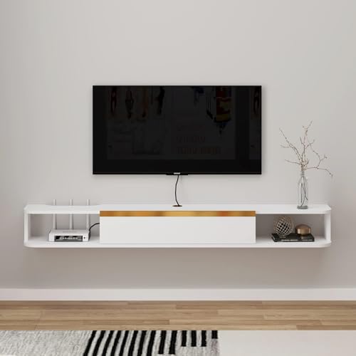 Pmnianhua TV-Schrank, schwebendes TV-Regal, schwimmende TV-Halterung, Befestigung an der Wand, Mittelkonsole, Multimedia, Unterhaltung, großer Schrank für Büro zu Hause (120 cm, weiß)