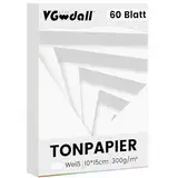 VGOODALL 60 Stück Tonpapier Weiß, Bastelpappe in Weiß Papier Bastelpapier 300 g/m² Druckerpapier Premium Tonzeichenpapier Craft Paper zum Basteln Drucken