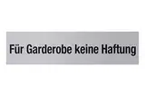 Metafranc Klebeschild "Für Garderobe keine Haftung" - 160 x 40 mm - Aus Aluminium - In moderner Edelstahl-Optik - Selbstklebende Rückseite / Beschilderung / Infoschild / Gewerbekennzeichnung / 507030