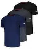 3er Pack Sport Tshirts Herren Funktionsshirt Sportshirt Fitness Laufshirt T Shirt Herren Set Schnelltrocknend Atmungsaktiv Trainingsshirt Herren Laufshirt Kurzarm-Black/Grey/Navy-XL