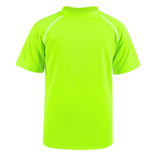 BSBUY Kinder UPF50+ Schutz Rashguard Jungen Blauer Schwimmshirt mit Stehkragen UV Shirt Unisex Beach Badeshirt Wassersport Schnelltrocknend Atmungsaktiv Schwimmanzug Surfen (Fluoreszierendes Grün,140)
