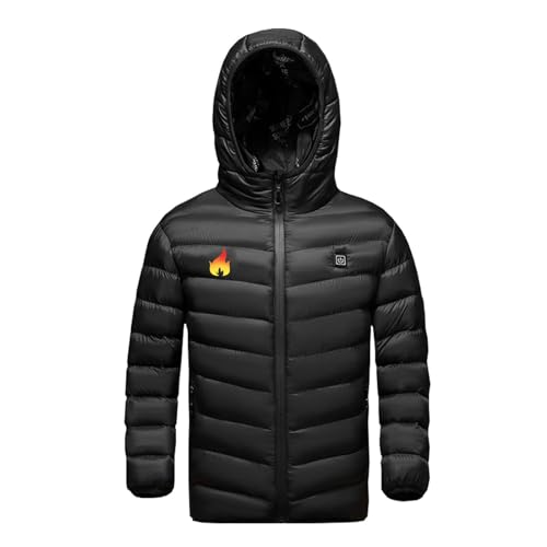 KODMNSW Unisex Kinder Beheizbare Jacke Heizjacke Wärmejacke mit 3 Temperaturstufen Daunenjacke mit Heizung Winterjacke Beheizbarer Puffer Hoodie Jacke Blitzangebote des Tages Schwarz 8 Jahre