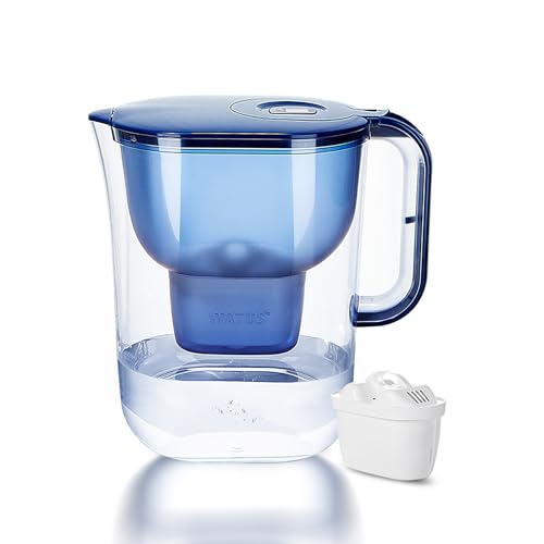 Watus Wasserfilter, Blaue Wasserfilterkanne, Enthält 1 Watus Kartuschen - Wasserfilterkanne (3,8 Liter), Trinkwasserfilterung zur Reduzierung von Kalk, Chlor, Blei und Kupfer im Leitungswasser.…