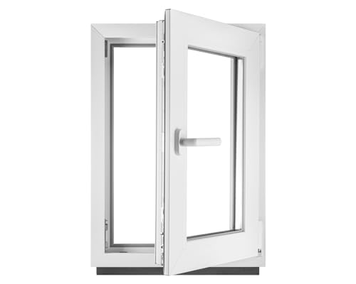Fenster Kellerfenster Kunststofffenster Kunstoff weiß BxH 50 x 60 cm DIN Rechts - ALLE GRÖßEN - 2 fach Verglasung BxH 500 x 600 mm - Funktion Dreh-Kipp - BauPlaza