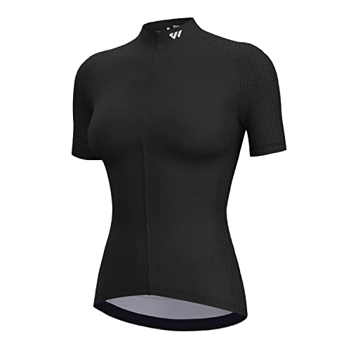 logas Rennrad Trikot Frauen Bequem Fahrrad Shirt Damen Kurzarm Geruchsresistent Radtrikot Schwarz Damen