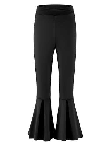 Arshiner Mädchen Schlaghose Sport Kinder Blütenform Hosenbein Flare Bootcut Komfort Weich Yogahosen Freizeit Bell Bottoms Leggings für Mädchen 9-10 Jahre Schwarz