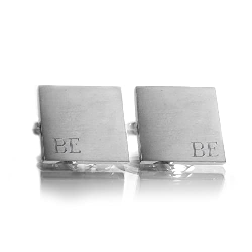 Quadratische Manschettenknöpfe mit Gravur, Edelstahl, Matt, Initialen,1.7 x 1.7 cm, Cufflinks für Männer