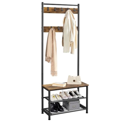 Yaheetech Garderobenständer Kleiderständer mit 3 Ablagefächer Schuhablagen mit Garderobenhaken, Höhe 184,5cm, Breite 72,5cm, Tiefe 33cm, für Schlafzimmer, Ankleide, Wohnzimmer oder Abstellraum Vintage