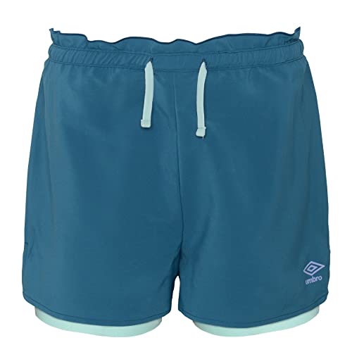 Umbro Girls 2 in 1 Running Short, Blue Coral/Eggshell Blue, Large (14)