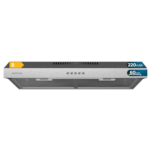 Cecotec Dunstabzugshaube 60 cm breit Bolero Flux CM 602200 Inox B. Saugleistung 220m3/h, Motor 70W, Niedriger Verbrauch, Mechanische Steuerung, 3 Leistungsstufen, Inox-Finish