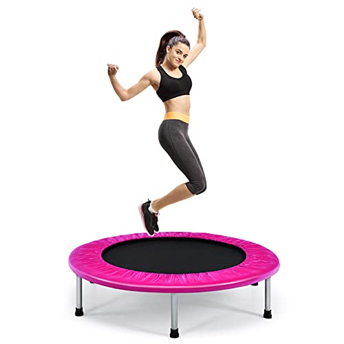 COSTWAY φ97cm Mini Trampolin, Fitness Trampolin faltbar, Kindertrampolin bis 150kg belastbar, Trampolin Indoor für Kinder und Erwachsene (Rosa)