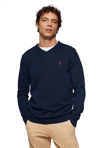 Polo Club Herren Basic Mit V-Ausschnitt Pullover Blau Navy - 100% Baumwolle Pullover Langarm Sweat