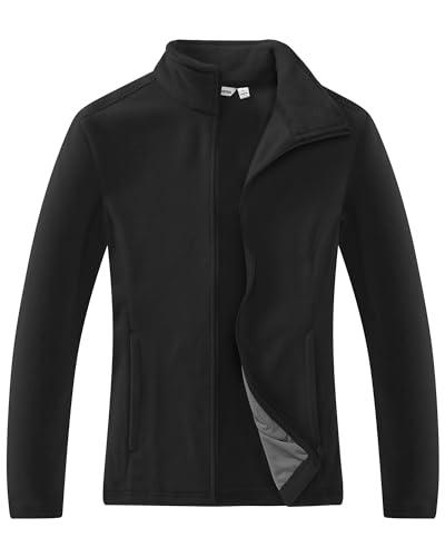 33,000ft Damen Fleecejacke mit Durchgehendem Reißverschluss Stehkragen Damen Leichte Fleece Jacke Antistatische Outdoor Damenjacke für Wandern und Freizeit, Schwarz S