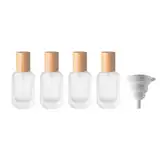 XAQAMY 4 STK 30ml Glas Pumpspender Creme Spender, Airless Pumpspender Leer, Lotion Pumpflaschen, Nachfüllbar Reiseflaschen zum Befüllen, Vakuumflasche mit Holzdeckel für Kosmetik Creme, mit Trichter