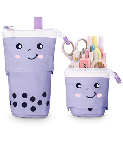 Xespis Federmäppchen Reißverschluss, Teleskopisch Mäppchen, 2-in-1 Standmäppchen, Federtasche Mädchen, Schüttelpenal Teenager, Schulmäppchen, für Mädchen Geschenke 7 8 9 10 11 12 Jahre(Lila)