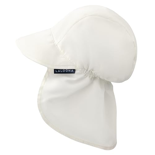 LaLoona Baby Schirmmütze UV 80+ mit Nackenschutz - Sommermütze/Sonnenhut mit UV-Schutz - atmungsaktiv & schnelltrocknend, OEKOTEX Standard 100 geprüfte Kappe für Jungen und Mädchen - Weiß - 43-45