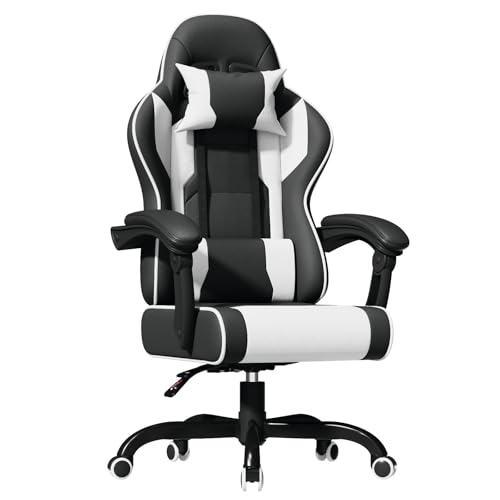 JUMMICO “Jetstream” Gaming Stuhl Ergonomisch mit Fußstütze,Gaming Chair mit massagefunktion, Gasdruckfeder Bürostuhl 150KG,Weiß