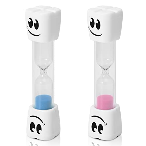 TeacherFav 2-Minuten-Zahnbürsten-Sanduhr für Kinder – Set mit 2 kleinen blauen und rosa Smiley-Sanduhren