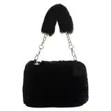 ARVALOLET Frauen Kette Quadratische Tasche Casual Fuzzy Umhängetasche Vielseitige Flauschige Schulter Tasche Weiche Nette Herbst Winter Weibliche Geldbörse