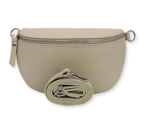 BRISE Bauchtasche für Damen SAHEL Personalisiert Handgemachte Umhängetasche Crossbody Bag Gürteltasche Echtes Leder mit Ledergürtel + Breiten Gemusterten Riemen Stylische Made in Italy (Beige)