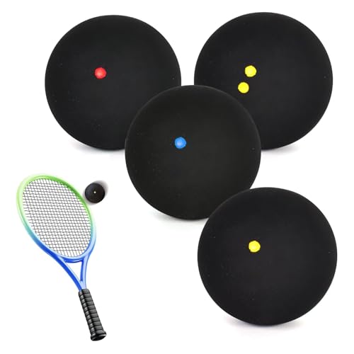 PONGH Squash Bälle 4 Stück 4 Geschwindigkeit Sport Squash Ball Progression Squashbälle Roter Punkt Blauer Punkt Gelber Punkt und Doppelter Gelber Punkt für Anfänger Wettbewerb und Training
