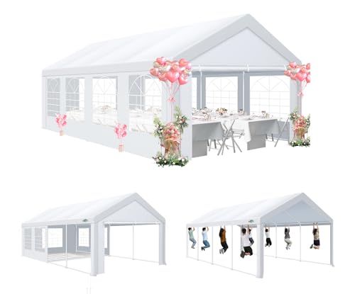COBIZI Partyzelt 4x8,Metall Gestell Gartenzelt,Pavillon Wasserdicht verdickte PE-Plane,Robustes Zelt mit Vier Windleinen,UV-Schutz 50+, Große Luxus Hochzeitszelt Gartenpavillon 32m²,Weiß