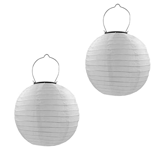 Qedertek Lampions Solar Außen 2 Stück 30cm Solar LED Laterne Wasserdicht Nylon Hängende Gartenlaterne Solar Beleuchtung für Garten, Terrasse, Hochzeit, Fest Deko (Warmweiß)