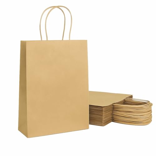 MasquePack - Packung mit 50 braunen Kraftpapiertüten 32 x 12 x 40 cm mit gewelltem Griff, recycelbar und robust (Kraft Braun, 32 x 12 x 40 cm - Packung mit 50 Stück)