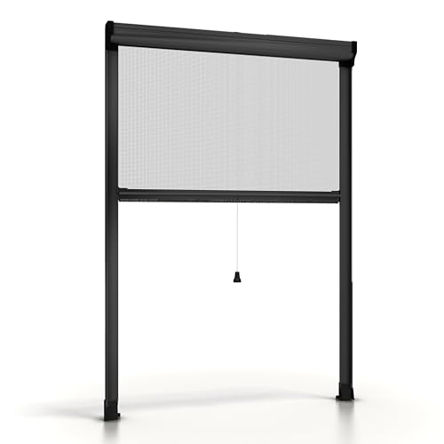 ESTO Insektenschutzrollo für Fenster, in Höhe und Breite zuschneidbar, Aluminiumrahmen, verschiedene Größen und Farben, Insektenschutznetz für Schiebe- und Flügelfenster (Anthrazit, 120 x 160 cm)