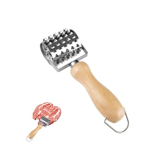 MYLERCT Steaker Fleischzartmacher 21 cm Fleischhammer Edelstahl, Fleischklopfer Edelstahl mit Holzgriff, Fleischklopfer Holz für Die Handhabung von Fleisch Wie Steakschnitzel
