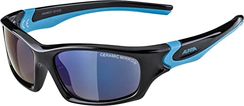 ALPINA FLEXXY KIDS - Verspiegelte und Bruchsichere Sonnenbrille Mit 100% UV-Schutz Für Kinder, black-cyan, One Size