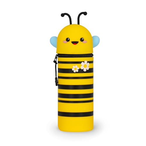 Legami - Kawaii Federmäppchen für die Schule 2 in 1 aus weichem Silikon, Bee-Thema, Stifthalter für den Tisch, Reißverschluss, Stifte Buntstifte, Filzstifte, H 21,5 cm