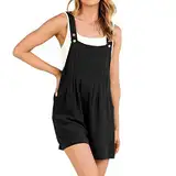 Umstands Latzhose Damen Damen Kurze Overalls Sommer Casual Verstellbarer Riemen Lose Leinen Kurze Latzhose Jumpsuit Strampler Jumpsuit Damen Sommer Große Größe (Black, XL)