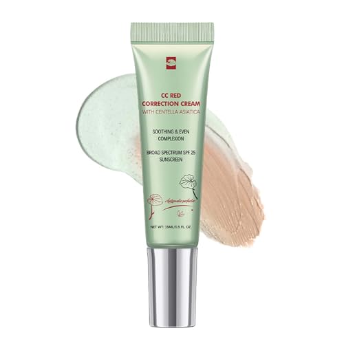 CC Cream Red Correct, CC Creme gegen Rötungen mit Centella Asiatica, Korean Make Up Fondation mit SPF 25, Full Cover Concealer mit Beruhigender Wirkung für einen Natürlich Gleichmäßigen Alle Hauttypen