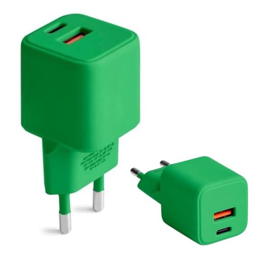 FOREVER COLORUM Ladegerät USB-A USB-C 30W Grün - Quick Charge Funktion und Power Delivery Technologie - USB Ladegerät mit Feuerfestes Gehäuse und GaN-Technologie - Schnellladegerät USB C USB A