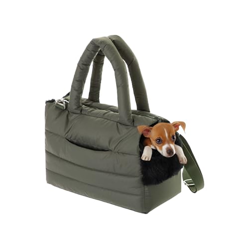 Hundetasche, Welpentasche - Tragetasche für kleinen und mittleren Hund, Katze - S - bis 5 kg, Tasche für unterwegs, Hundetrage mit Karabiner, Dog Carrier, Transporttasche, olivgrün