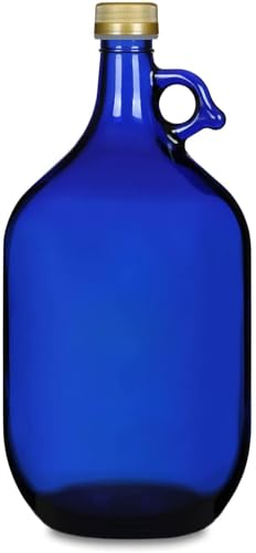 5L Premium blaue Flasche|Wasserflasche| Essig-Öl| Weinballon Glasballon|Weinflasche|Likörflaschen|Ölflasche|leere| Glasbehälter zum Befüllen Glasballonflasche mit Schraubverschluss und Henkel (1x 5L)