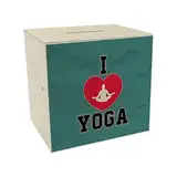 I Love Yoga Spardose aus Holz in Grün für Yogalehrer EIN dekoratives Sparschwein für Yogaschulen Sport Yogatraining Sparbüchse Yogamatte