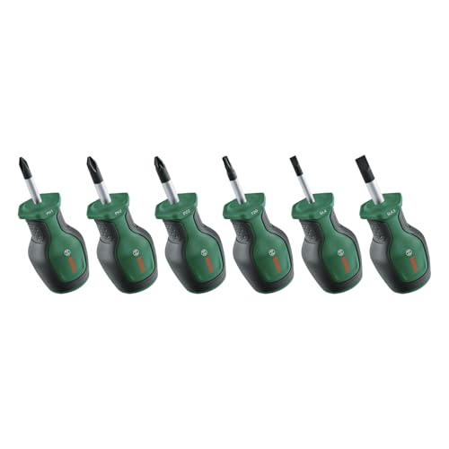 Bosch Stubby Schraubendreher Set 6-teilig (Kompakte Schraubendreher für Arbeiten an engen Stellen; PH/PZ/TX/SL; S2-Stahl; Hohes Drehmoment; Farbcodiert; Magnetische Spitze; Ergonomischer Softgrip)