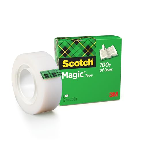 Scotch Magic Tape - 1 Rolle, 19 mm x 33 m - Unsichtbares Klebeband für allgemeine Zwecke zur Reparatur, Etikettierung und Versiegelung von Dokumenten