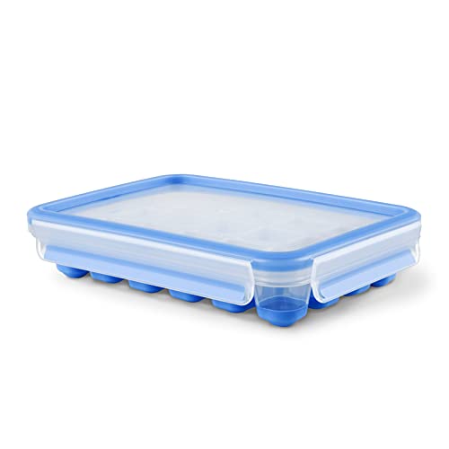 Emsa 514549 CLIP & CLOSE Eiswürfelbox, mit Frischedeckel, für 24 Eiswürfel, Flexibler Boden, 100 Prozent Dicht, selbst im gekippten Zustand, Blau, 22,6 x 16,5 x 4,9 cm