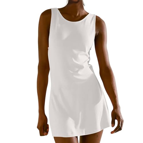 Damen Sommerkleider Ärmellos Tank Kleid Rundhals Freizeitkleid Lässig Elegant Leicht Luftig Sport Tennis Kleid Sexy Minikled Boho Partykleid Casual Passform Kurz Strandkleid A Linie T-shirt Bodycon