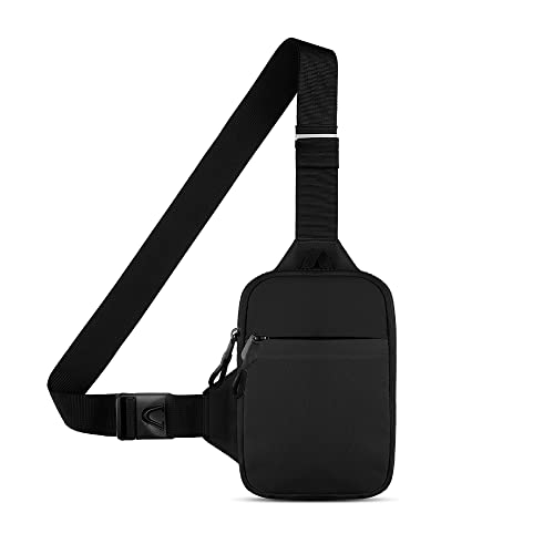 Simptech Schultertasche, Mini Crossbody Bag Brusttasche Sling Bag mit Doppeltasche, wasserabweisender umhängetasche, freihändig für Läufer, Workout, Wandern, Radfahren und Reisen. (Neu Schwarz)