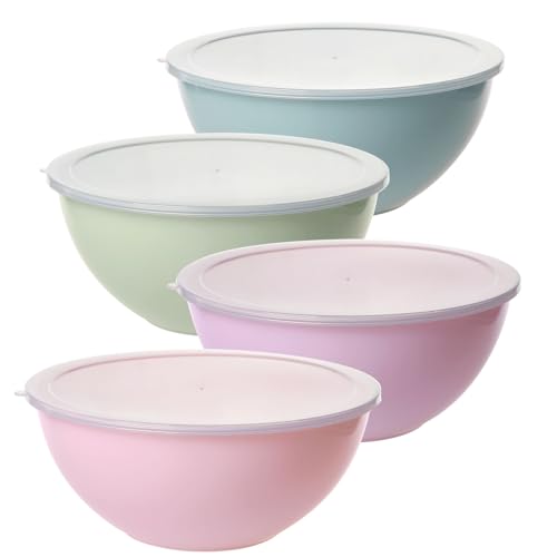 Greentainer Salatschüssel Set mit Deckel,4-teiliges 2L Rührschüssel aus Kunststoff, Stapelbare Mixing Bowl für Küche,Große Schüssel Set,Servierschüssel ideal zum Mischen und Servieren,Plastikschüssel