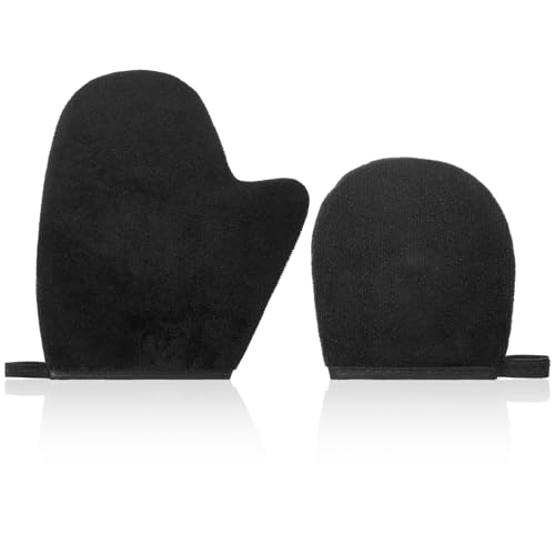 Lnngub 2 Stück Selbstbräuner Handschuh Set, Schwarze Bräunungshandschuhe aus Polyester Wiederverwendbarer Selbstbräunungs Handschuh für Bräunungscreme, Sonnenschutzlotionen, Körperlotionen, Peelings