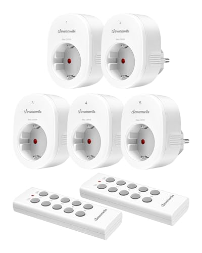 DEWENWILS Funksteckdose mit Fernbedienung, Plug-In Ein/Aus Funk-Wandschalter, Kein Kabel Erforderlich, 2300W, Erweiterbarer Lichtschalter für Feiertagsdeko, 30M Reichweite, Weiß