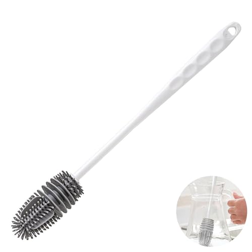 Flaschenbürste Lang, Flaschenbürste Silikon, Flaschenbürsten, Bottle Cleaning Brush, Flasche Flaschenreiniger, Für Schmale Halsbehälter,Sportflasche Glaswaren (Weiß)